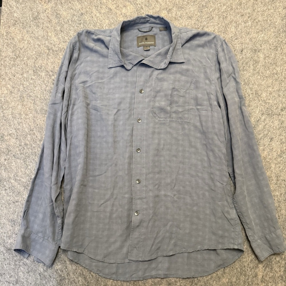 Royal Robbins Mens L Shirt Blue Modal Long Sleeve Button Up Relaxed Fit Travel